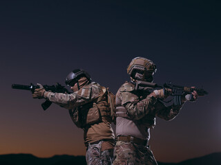 Fototapeta premium soldiers squad in night mission