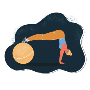 Vector illustration of Illustration of a Girl with Exercise Ball on dark background.