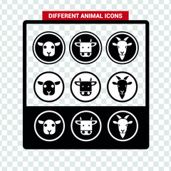 Vector image. Icons of different farm animals.