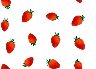 Seamless pattern from watercolor bright textural strawberries on a white background. Background from ripe red strawberries for textile, printing, wrapping paper. Berry pattern.