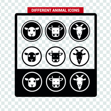 Vector image. Icons of different farm animals.