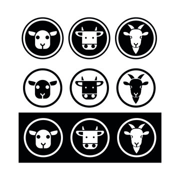 Vector image. Icons of different farm animals.