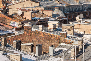 Saint Petersburg in details: rooftops in the city center.