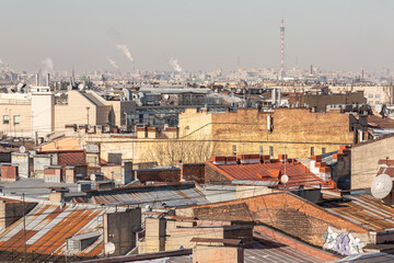Rooftops and backyards of Saint Petersburg, Russia. 