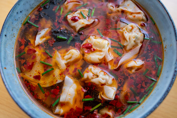 Chinese delicacy, a bowl of red oil and wonton