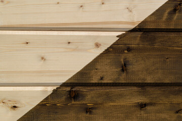 Wooden surface made of horizontal planks. Highlight half diagonally. Wood color - Grain Brown,...