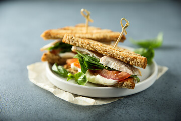 Chicken sandwich with tomato and cheese
