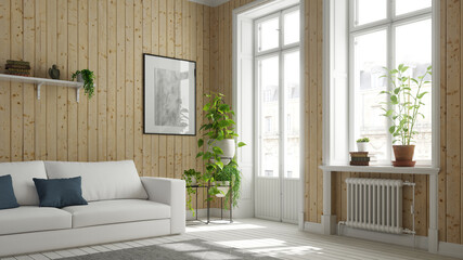 Naklejka premium Wohnzimmer in Altbauwohnung im skandinavischen Look