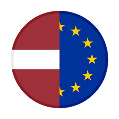 round icon with latvia and european union flags. vector illustration isolated on white background