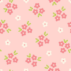 Floral seamless pattern with pink and white blooming flowers