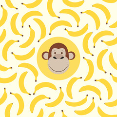 Monkey and bananas. Seamless pattern.