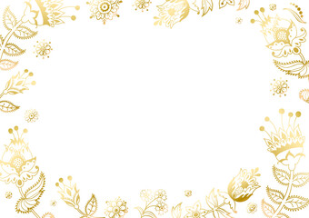 Floral frame and page decoration. Golden leaves cut out on the white background. Vector of a decorative horizontal element, border, and frame.