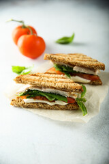 Chicken sandwich with tomato and cheese