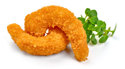Breaded shrimps, isolated on white background. High resolution image