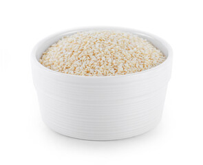 white Sesame Seeds in bowl on white background