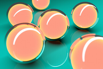 3d illustration classic still life with geometric volumetric figures of yellow sphere   with a shadow  on green background