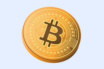 One Bitcoin vector - Golden coin with a slight angle, illustrated.
