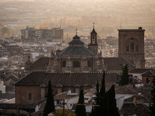 Fototapeta na wymiar Sunset over the Catedral de Granada in Granada, Spain