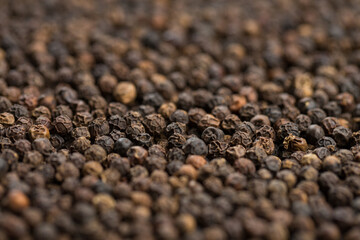 Black pepper corns on black background