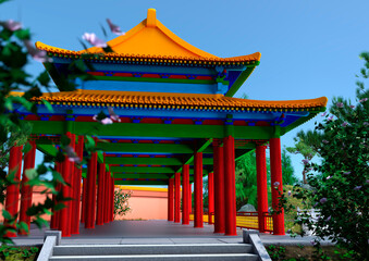 Naklejka premium 3D Rendering Chinese Garden