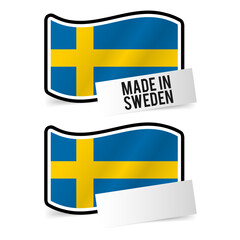 Made in Sweden Flag and white empty Paper on white background.