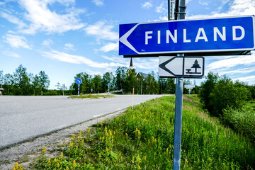 Finland Street Sign in Border between Sweden and Finland , taken in finland europe , taken in nordkapp, europe