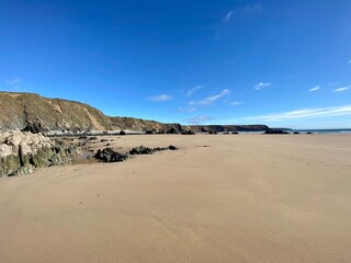 View of Marloes Sands Beach on the Pembrokeshire coast path in Wales