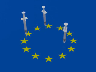 European Union flag with three syringe