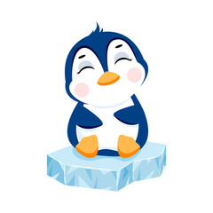 Cute penguin on an ice floe. Penguin icon or mascot vector illustration