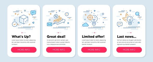 Set of Technology icons, such as Augmented reality, Seo idea, Loan percent symbols. Eco energy line icons. Vector