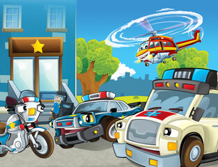 cartoon scene with cars vehicles on street with fireman