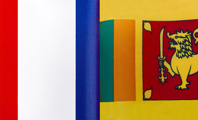 fragments of the national flags of France and Sri Lanka close-up