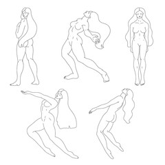 Set of woman bodies. Vector line illustration of a females. EPS women for creating fashion prints, postcard, wedding invitations, banners, arrangement illustrations, books, covers.