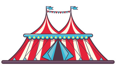 Traditional circus tent. Carnaval construction in linear color style.