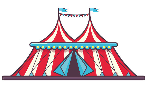 Traditional circus tent. Carnaval construction in linear color style.