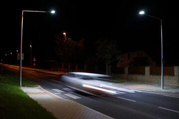 Car passing safety led lighting system on pedestrian crossing, improving visibility of pedestrians...