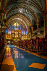 Montreal Notre-Dame Basilica in Montreal Quebec Canada. Notre-Dame Basilica (French: Basilique Notre-Dame de Montreal).