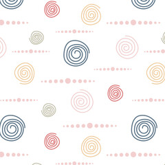 Tender pastel colored abstract elements seamless pattern vector illustration, simple hand drawn trendy style bohemian vintage ornament for textile, fabric, wrapping gift paper, romantic background