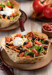 Toco Salad in a Tortilla Shell