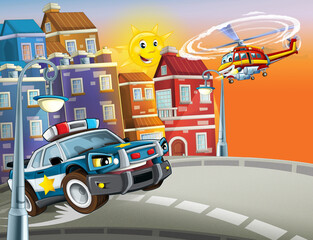Naklejka premium cartoon scene with cars vehicles on street with fireman