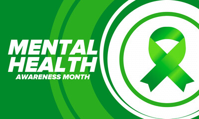 Mental Health Awareness Month in May. Annual campaign in United States. Raising awareness of mental health. Control and protection. Prevention campaign. Medical health care design. Vector illustration