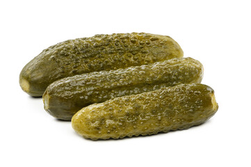 Fresh pickled or fermented cucumbers isolated on white background. Home preservation