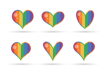 Pride LGBT heart vector icon set, Rainbow Heart Flag. Isolated vector illustration.
