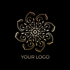 Geometric gold logo template. Vector gold arabic ornamental symbol