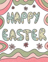 Cute hand drawn colorful and decorated lettering happy easter illustration for children

