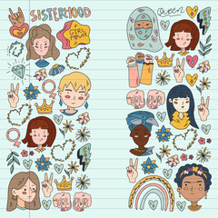 Feminism vector pattern. Fight for women rights. Hand lettering quotes.