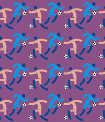 Soccer players, Seamless decorative pattern.
Violet backdrop with football players icons. Vector available.