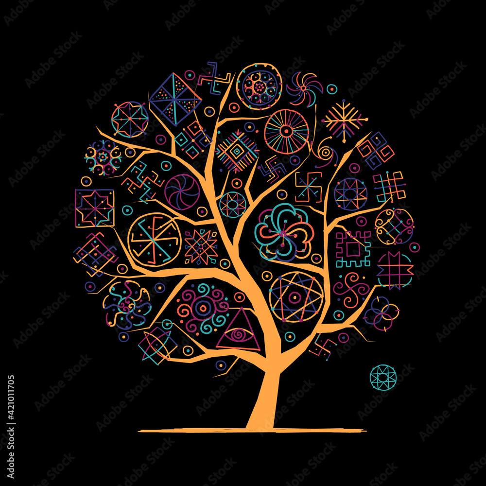 Wall mural sacred geometry, art tree. alchemy, religion, philosophy, spirituality. hand drawn sketch for your d