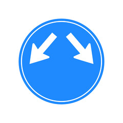 Rounded traffic signal in blue and white, isolated on white background. Compulsory keep right or left