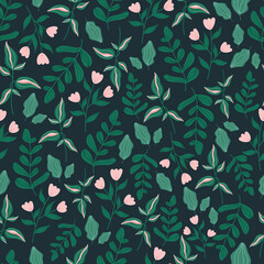 Trendy botanical seamless pattern with flowers  and leaves 